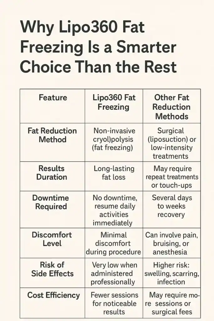 Is it possible to permanently freeze fat cells? 2 Table showing benefits of fat freezing to remove fat cells Hampton from Lipo 360