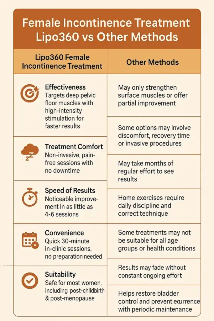 Comprehensive Guide To Female Incontinence Treatment Options 1 Table showing benefits of incontinence treatment Hampton